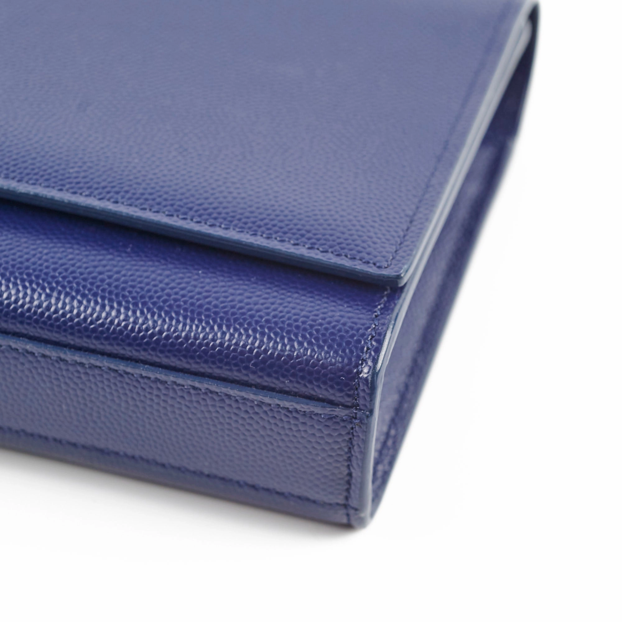 Saint Laurent Long Blue Grained Leather Clutch