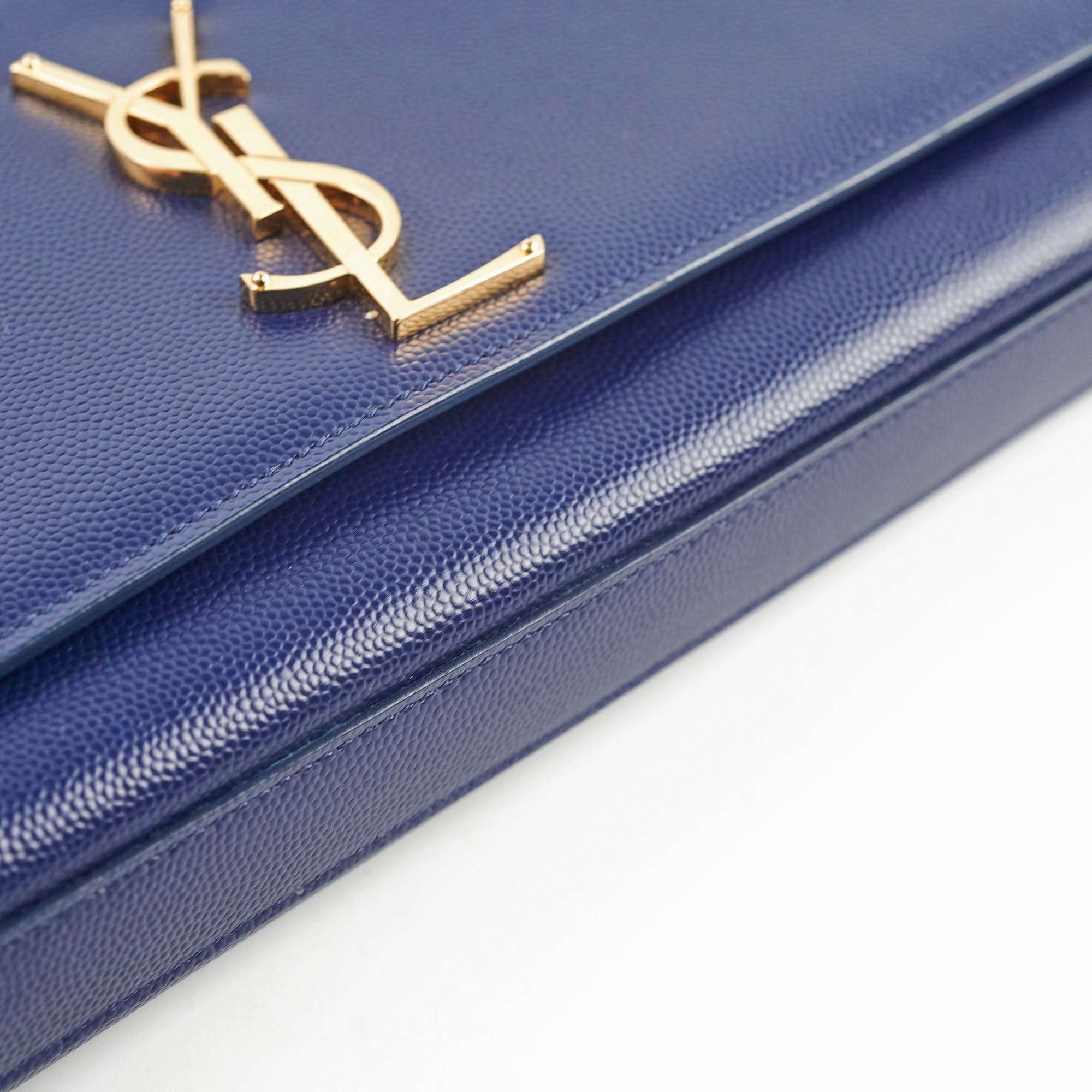 Saint Laurent Long Blue Grained Leather Clutch