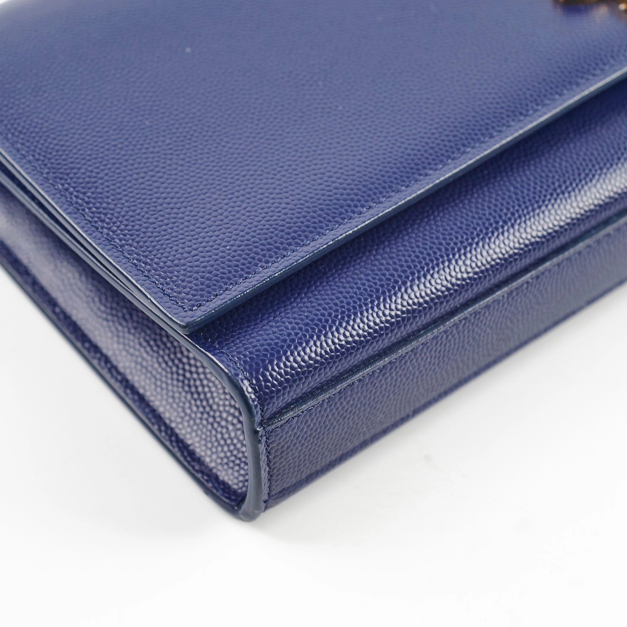 Saint Laurent Long Blue Grained Leather Clutch