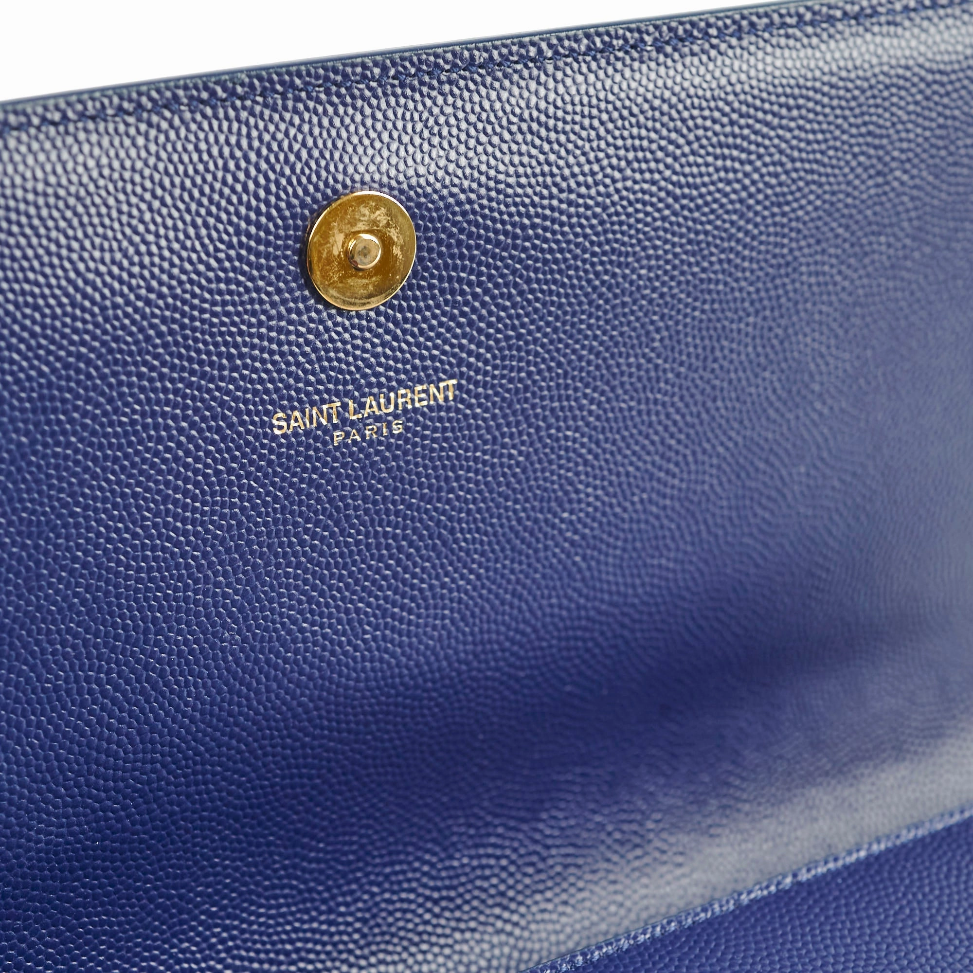 Saint Laurent Long Blue Grained Leather Clutch