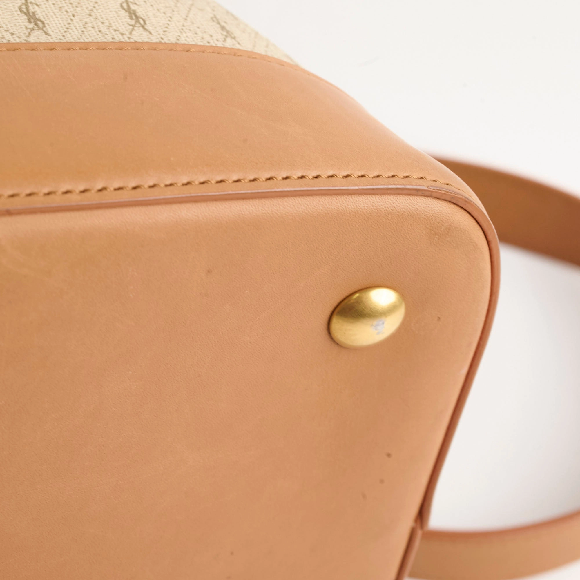 Saint Laurent Monogram Canvas Bucket Bag Beige