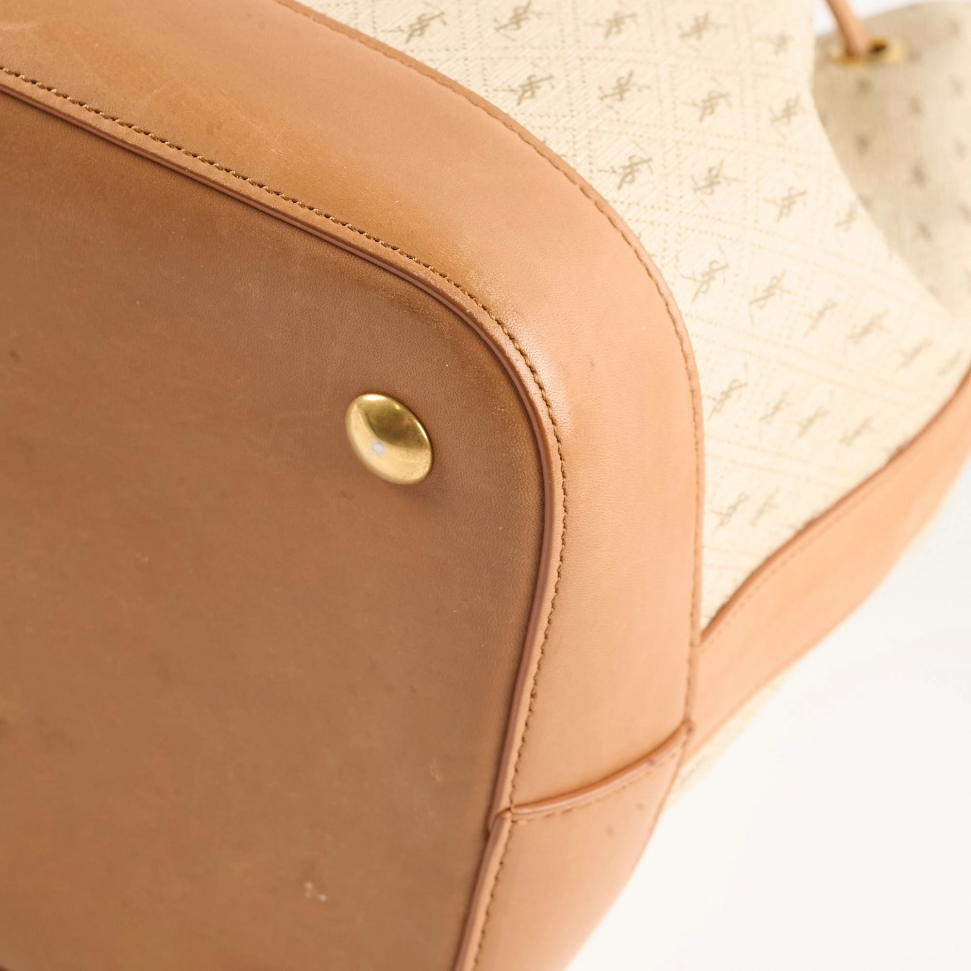Saint Laurent Monogram Canvas Bucket Bag Beige