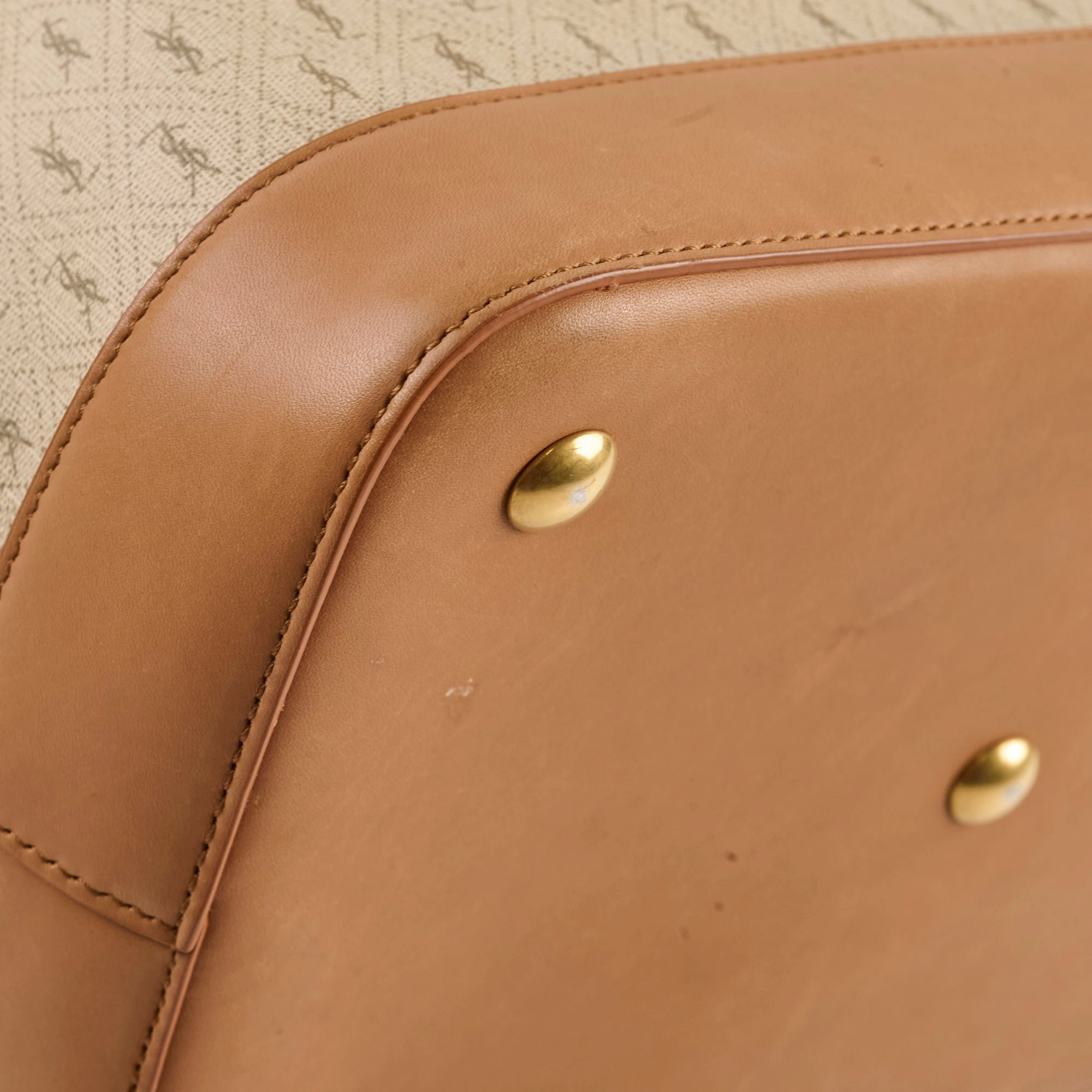 Saint Laurent Monogram Canvas Bucket Bag Beige