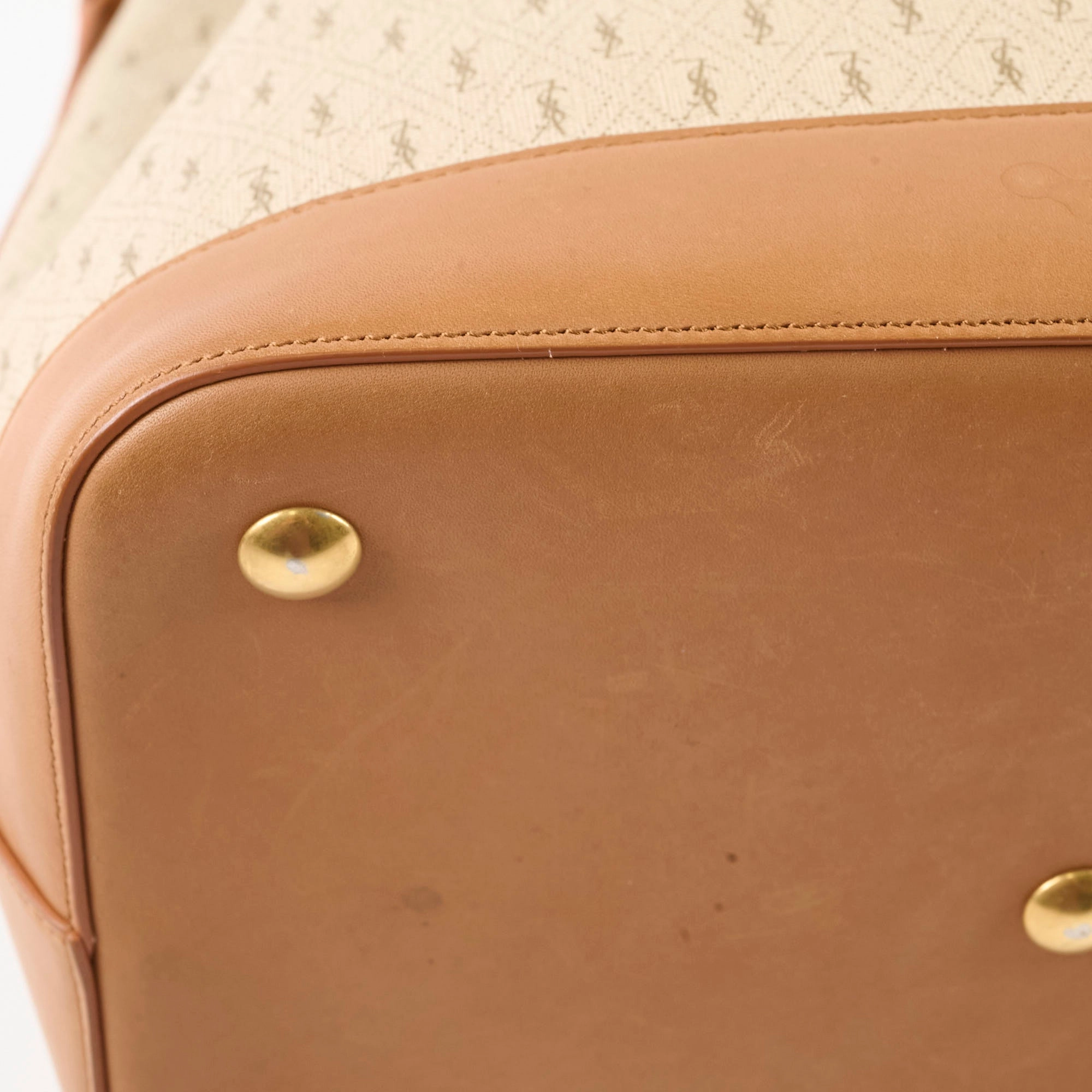 Saint Laurent Monogram Canvas Bucket Bag Beige