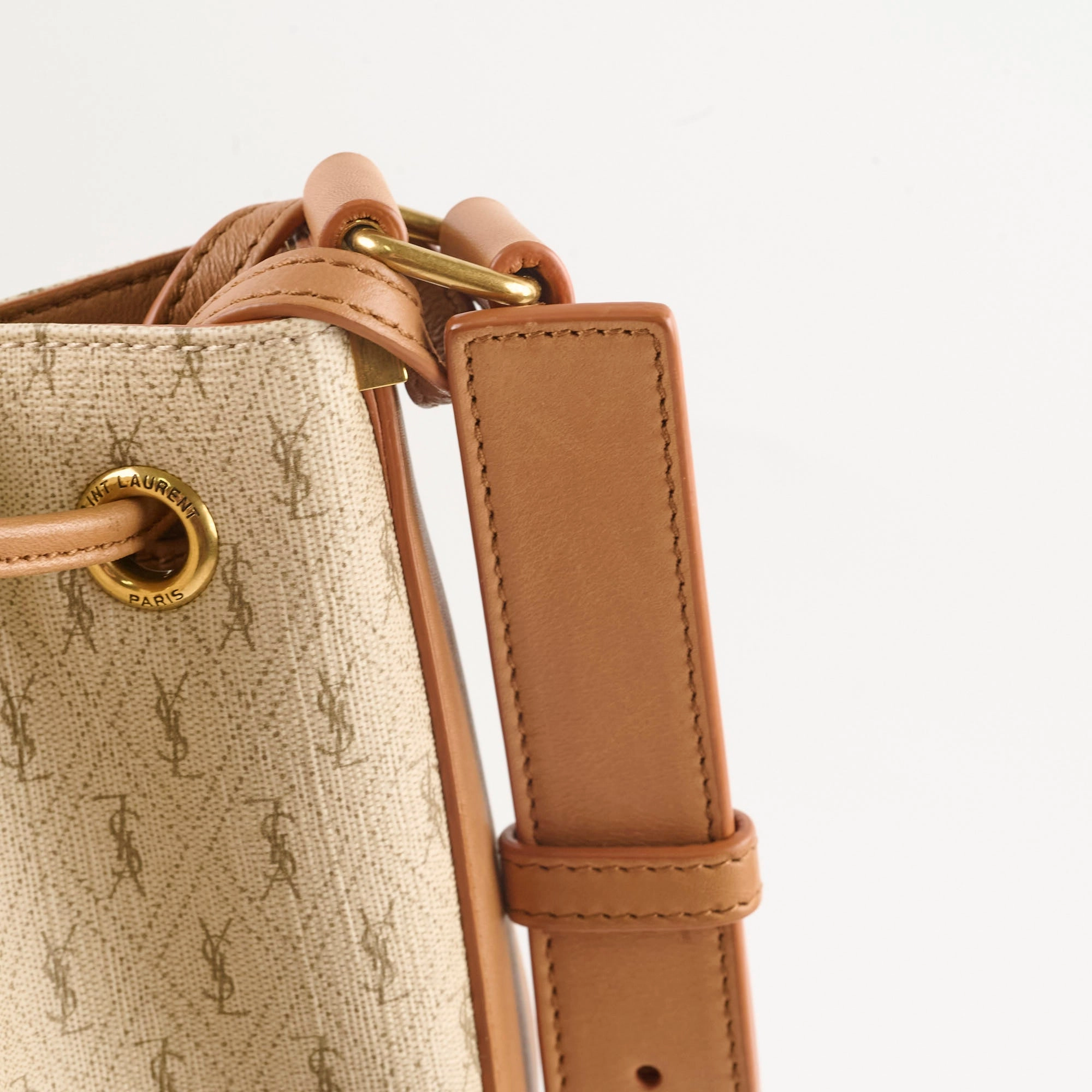 Saint Laurent Monogram Canvas Bucket Bag Beige