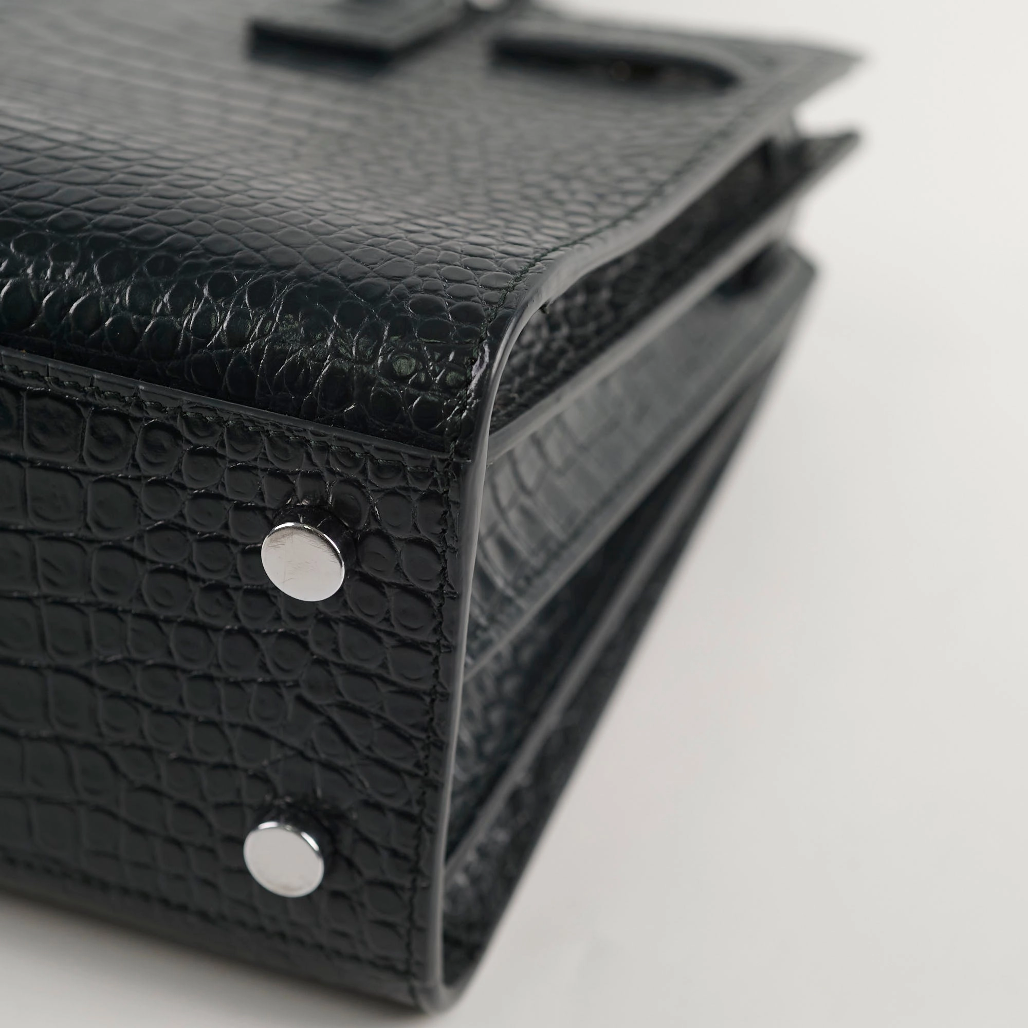 Saint Laurent Sac De Jour Croc Embossed Dark Green