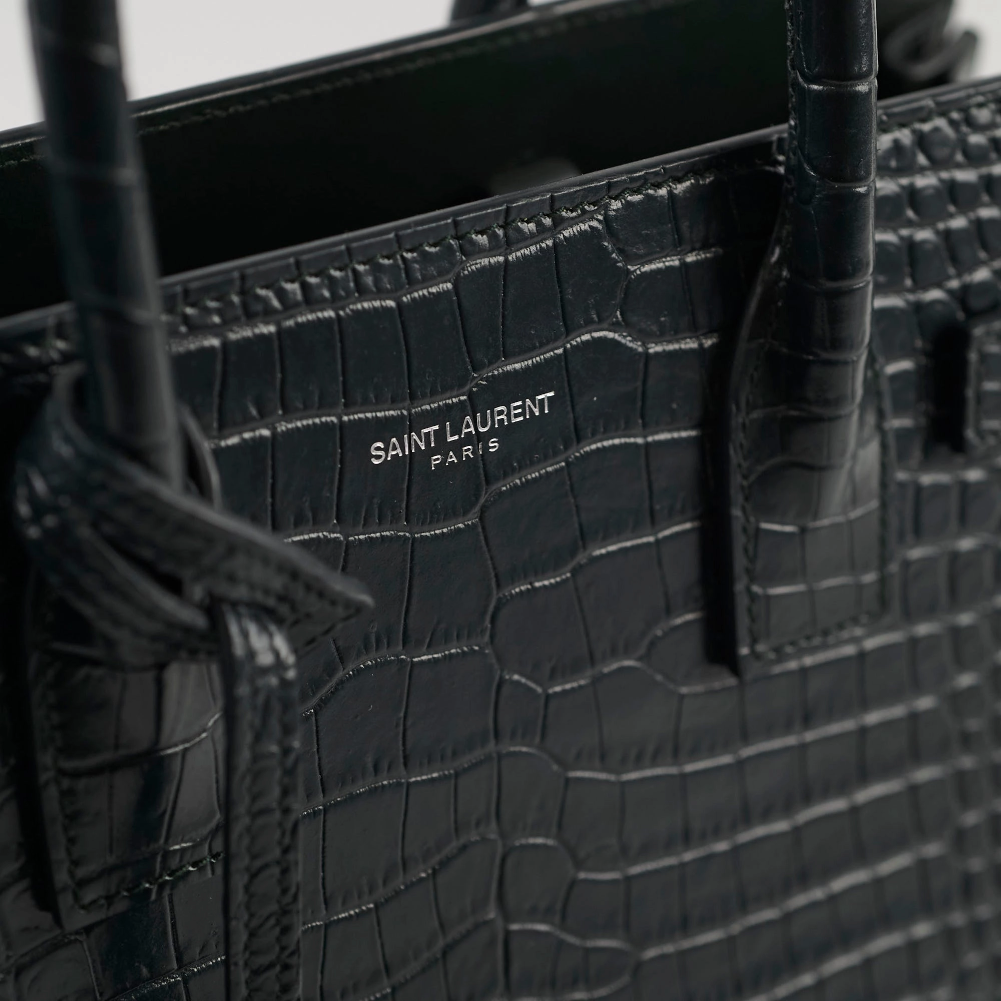 Saint Laurent Sac De Jour Croc Embossed Dark Green