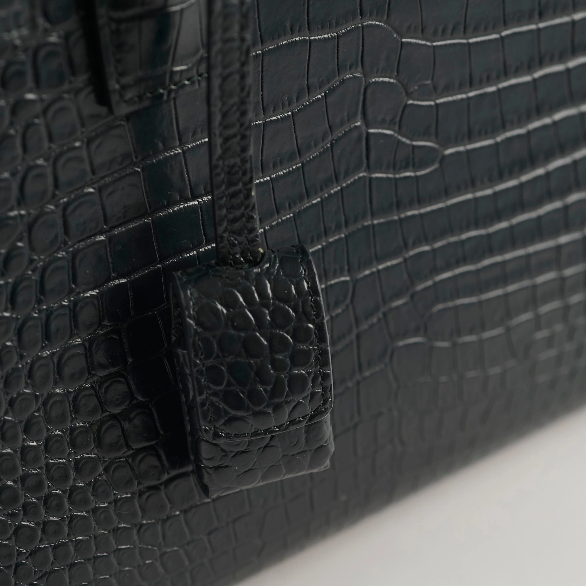 Saint Laurent Sac De Jour Croc Embossed Dark Green