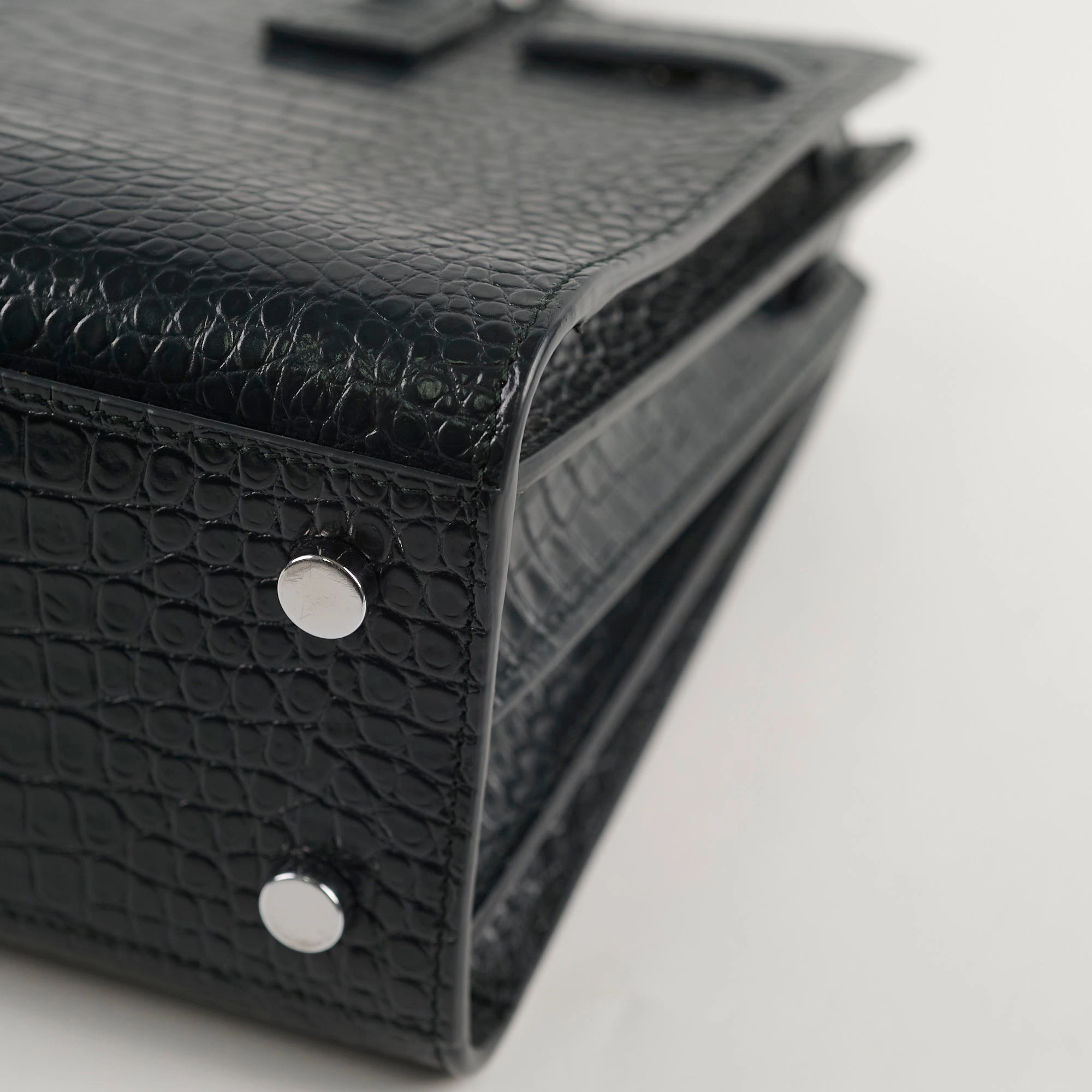 Saint Laurent Sac De Jour Croc Embossed Dark Green