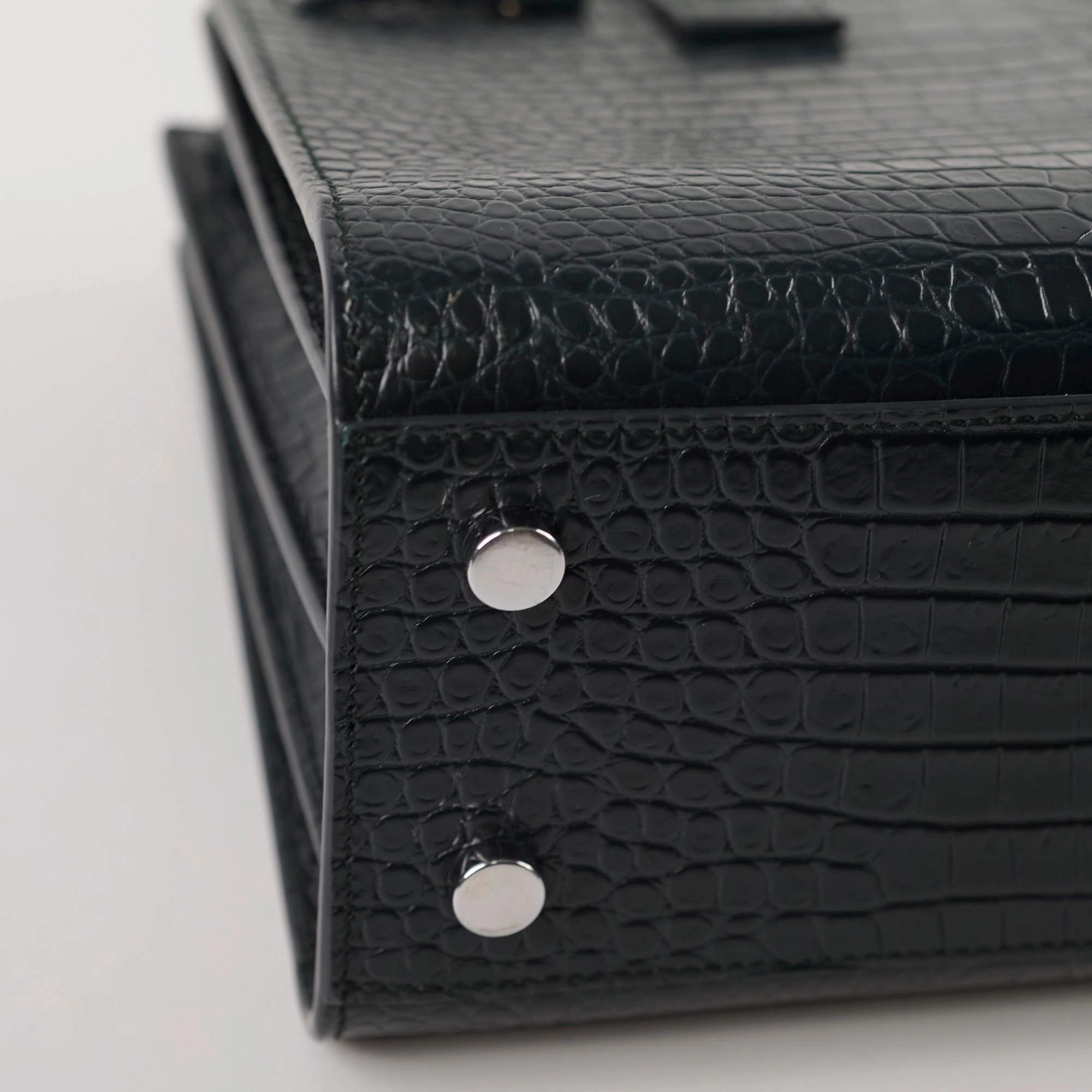 Saint Laurent Sac De Jour Croc Embossed Dark Green