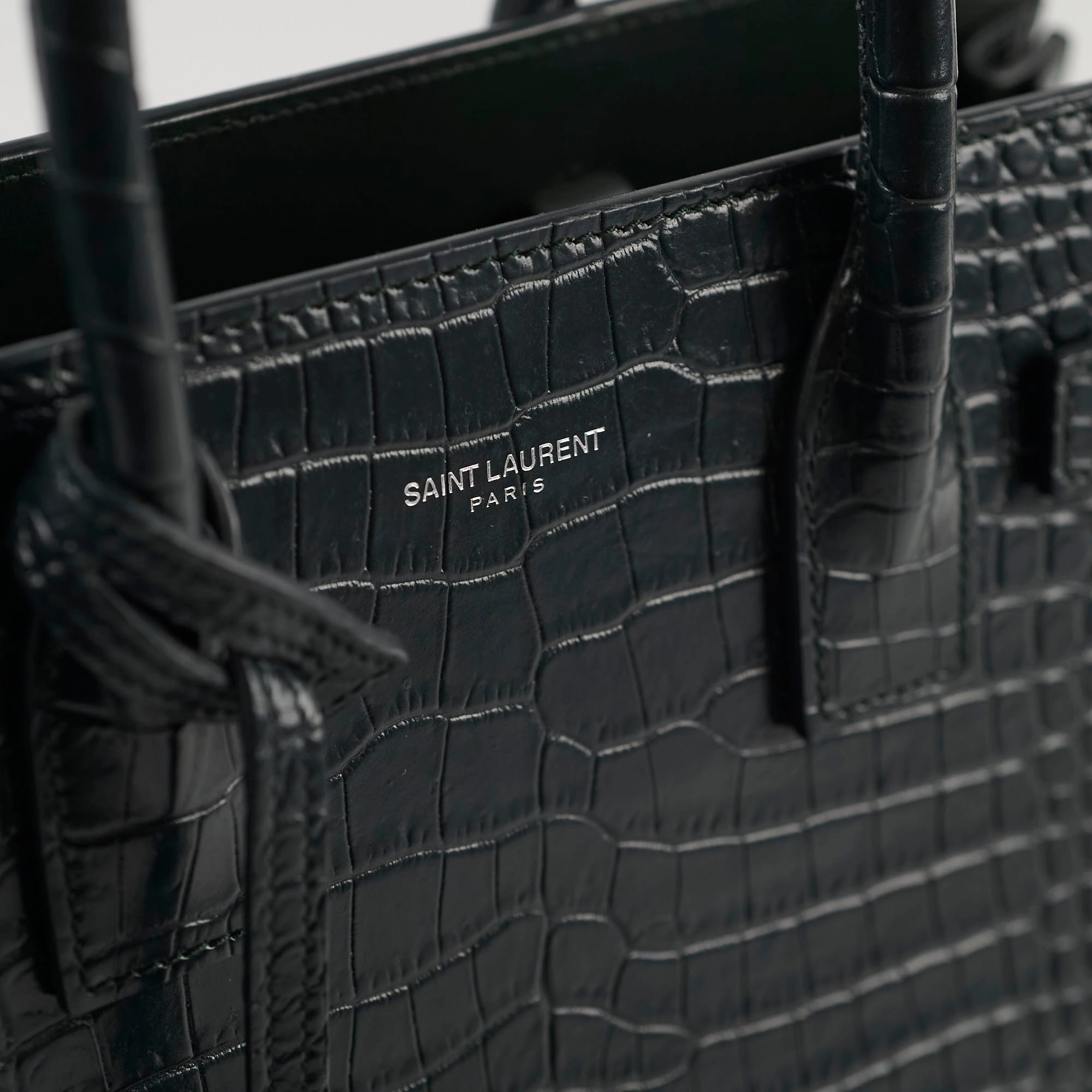 Saint Laurent Sac De Jour Croc Embossed Dark Green