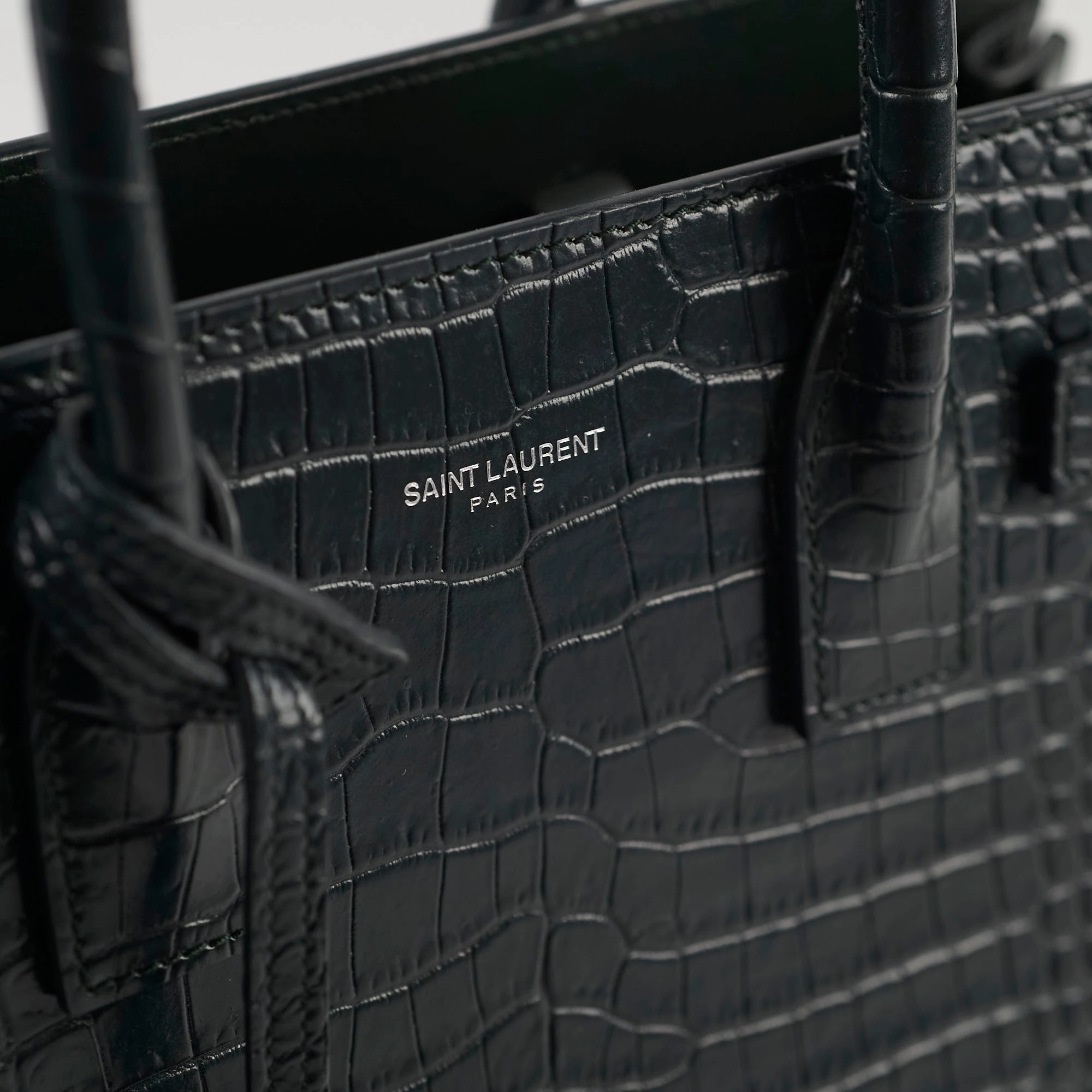 Saint Laurent Sac De Jour Croc Embossed Dark Green