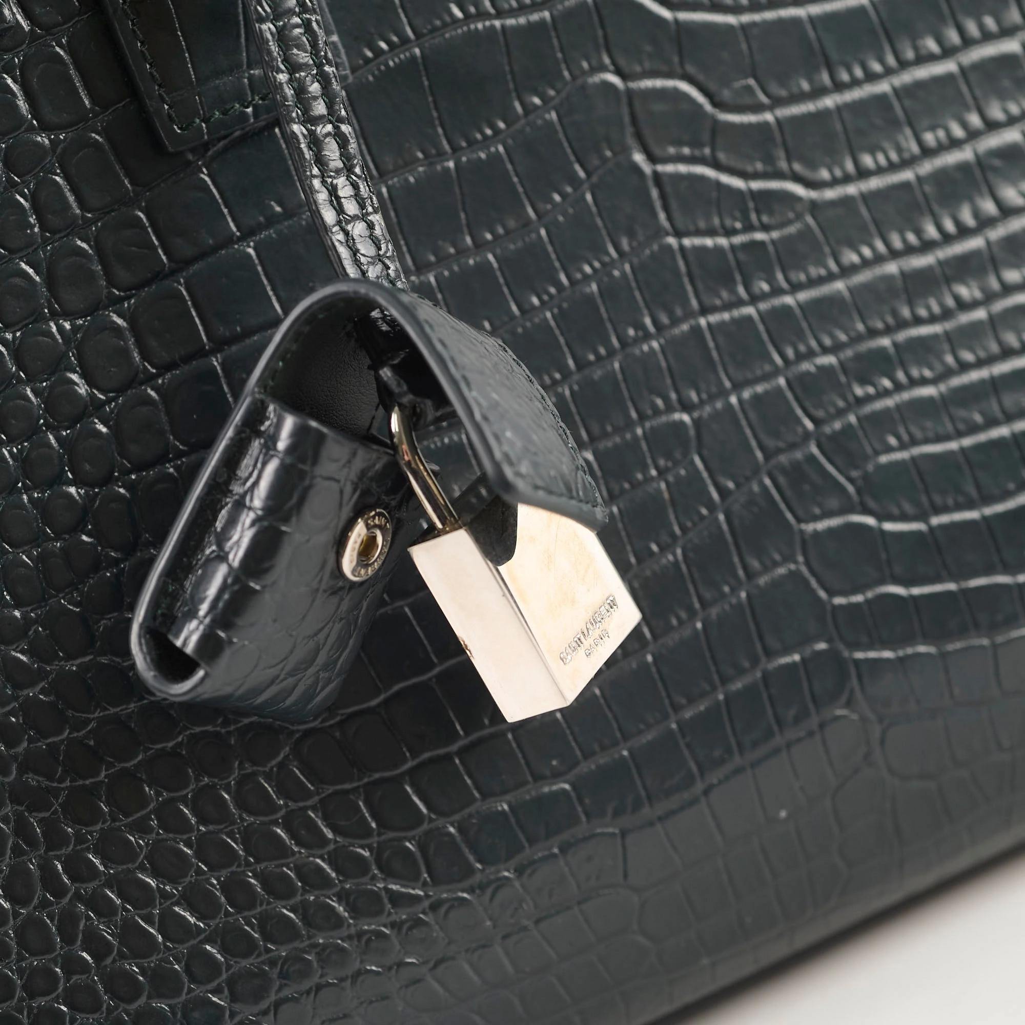 Saint Laurent Sac De Jour Croc Embossed Dark Green