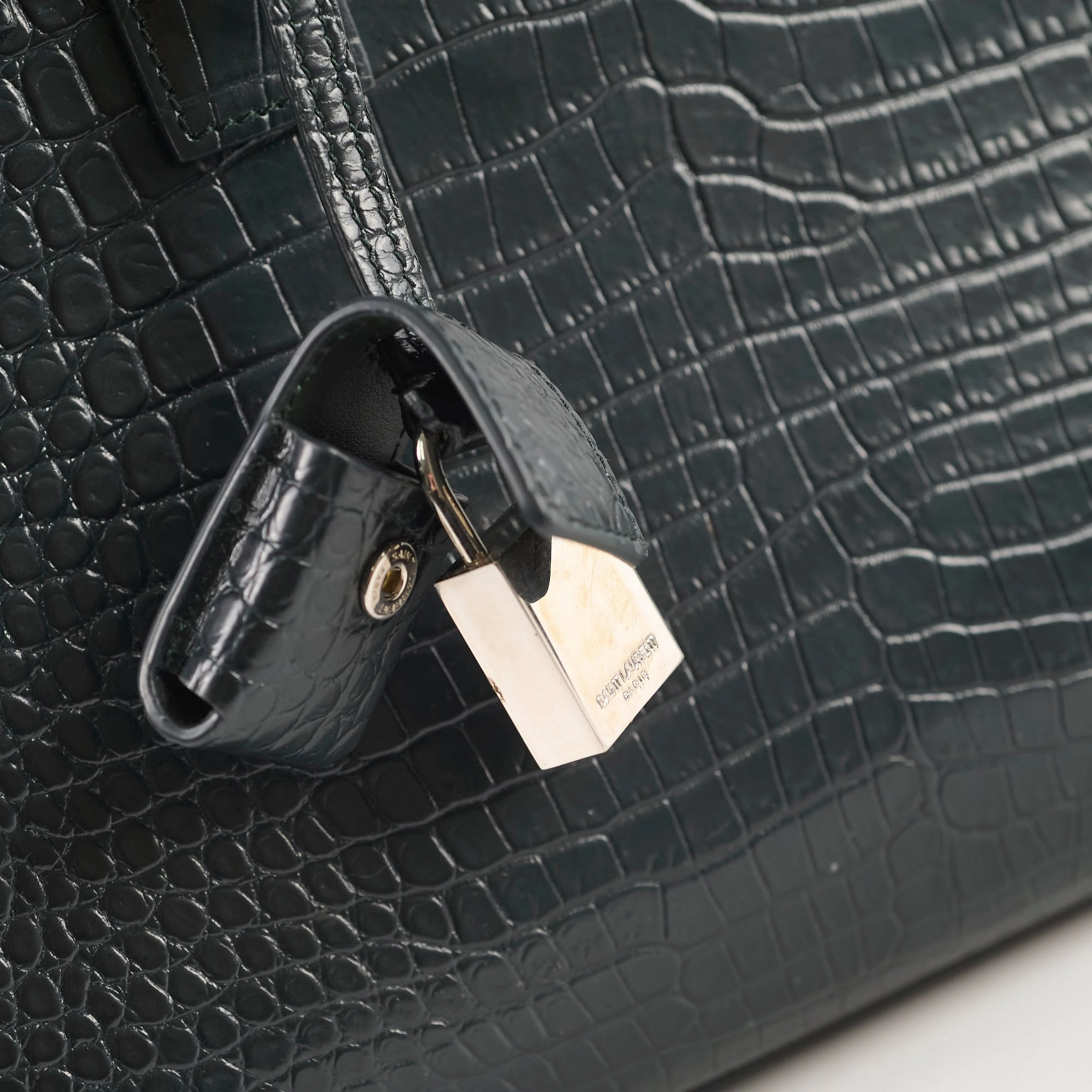 Saint Laurent Sac De Jour Croc Embossed Dark Green