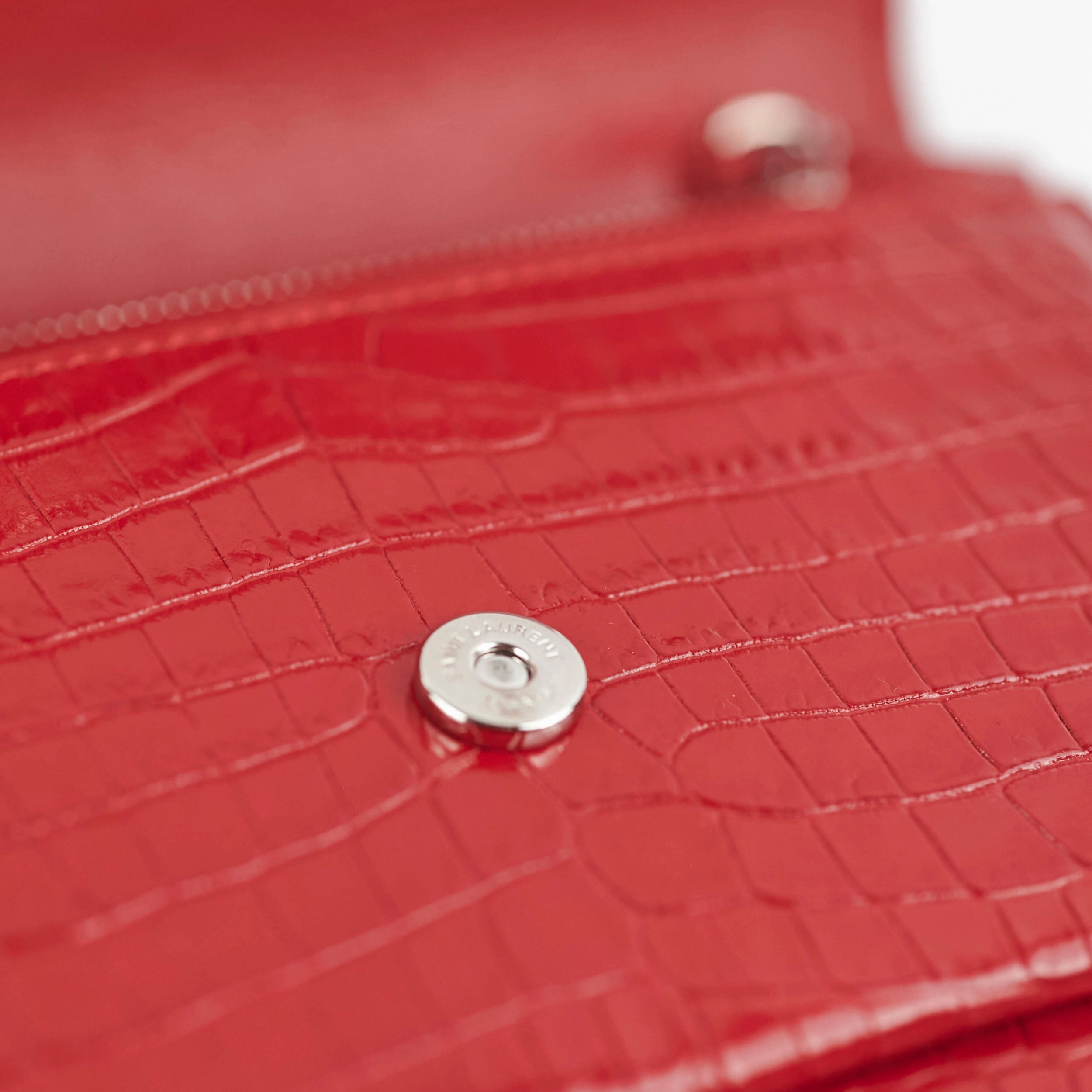Saint Laurent Sunset On Chain Mini Croc Embossed Red