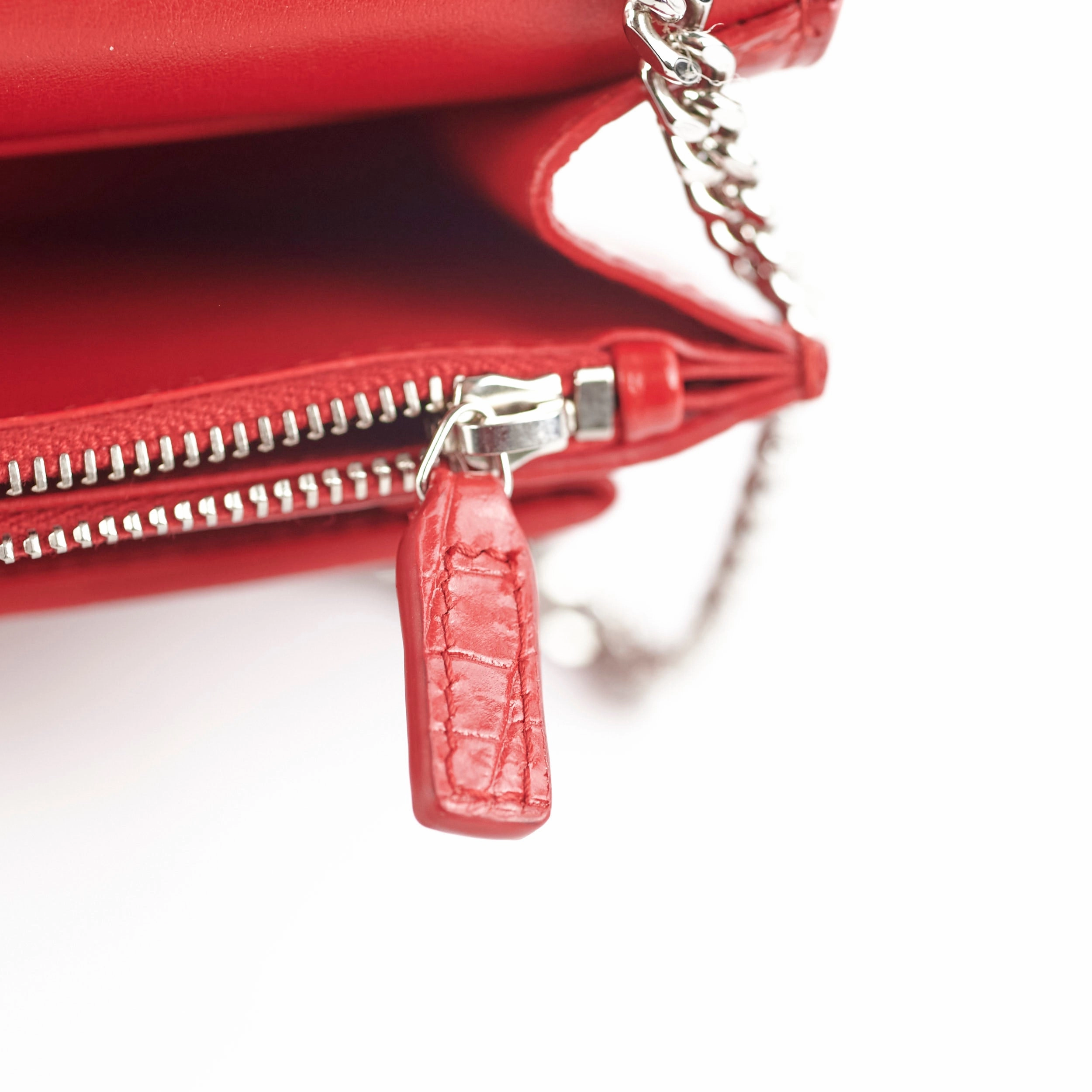 Saint Laurent Sunset On Chain Mini Croc Embossed Red