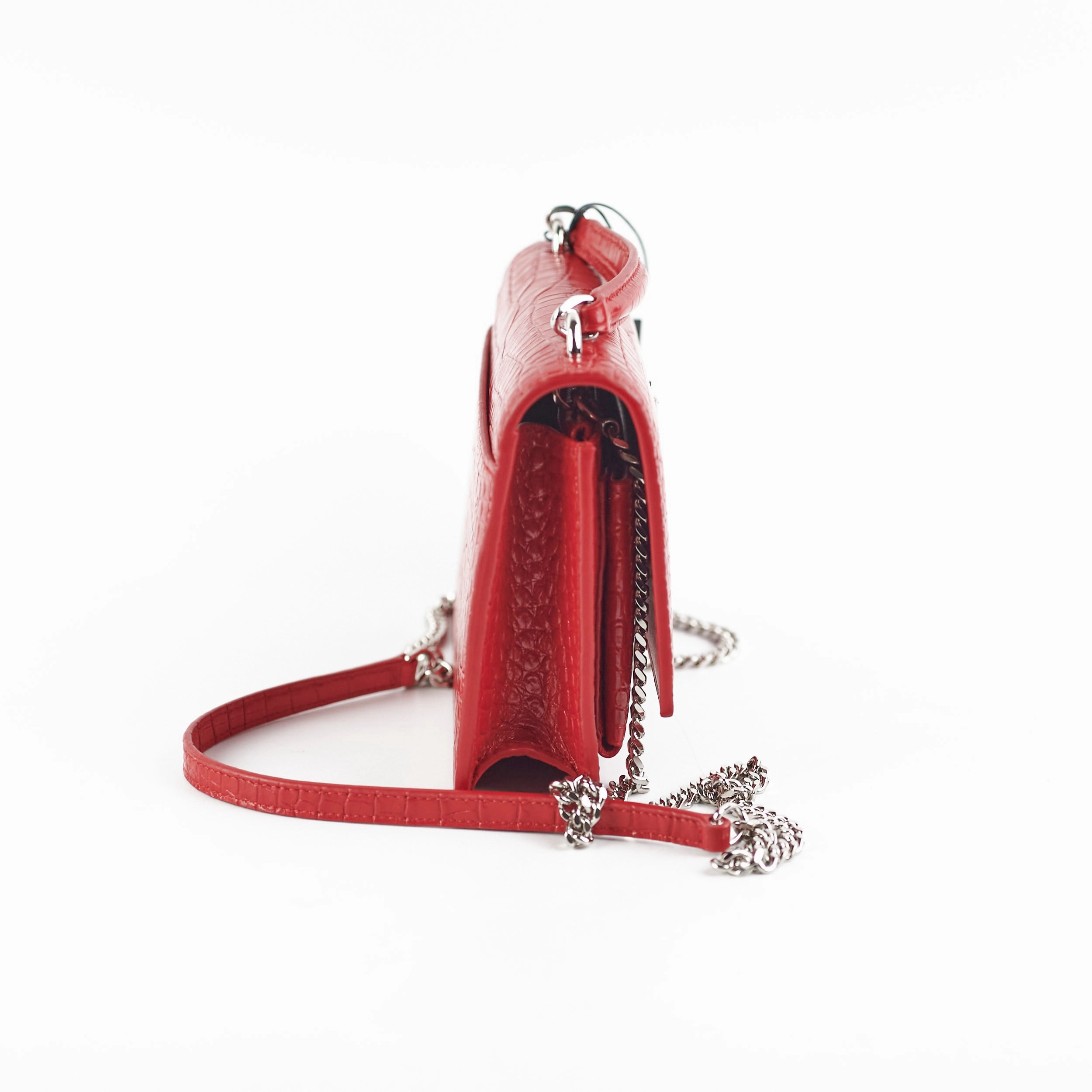Saint Laurent Sunset On Chain Mini Croc Embossed Red