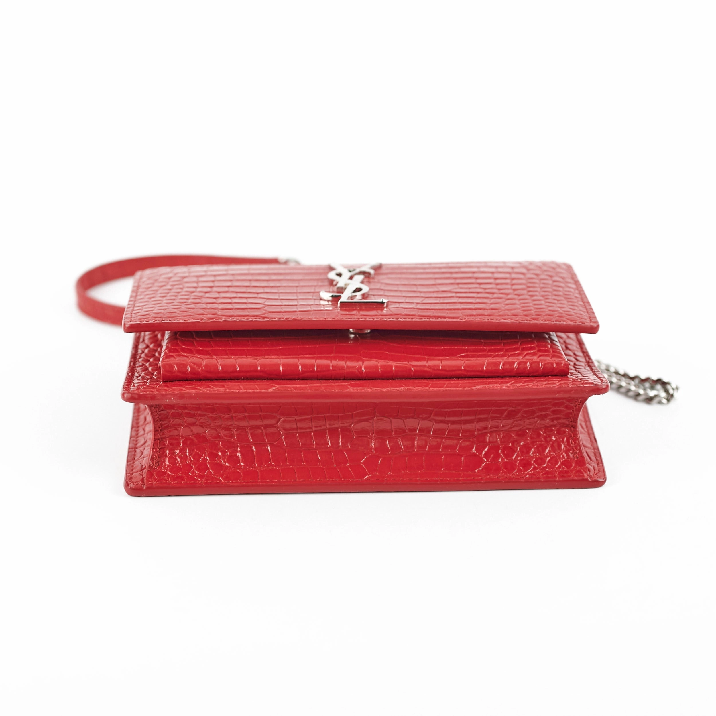 Saint Laurent Sunset On Chain Mini Croc Embossed Red