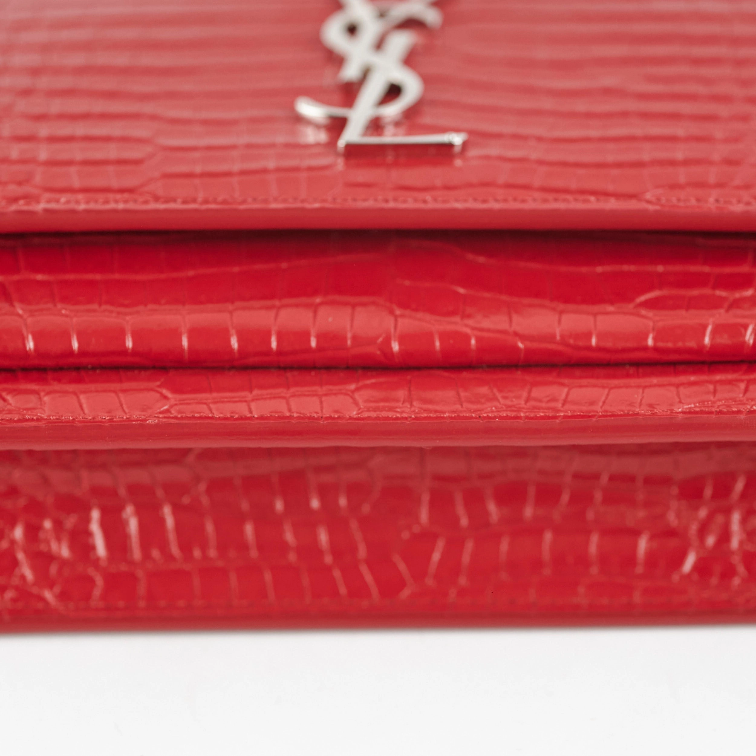 Saint Laurent Sunset On Chain Mini Croc Embossed Red
