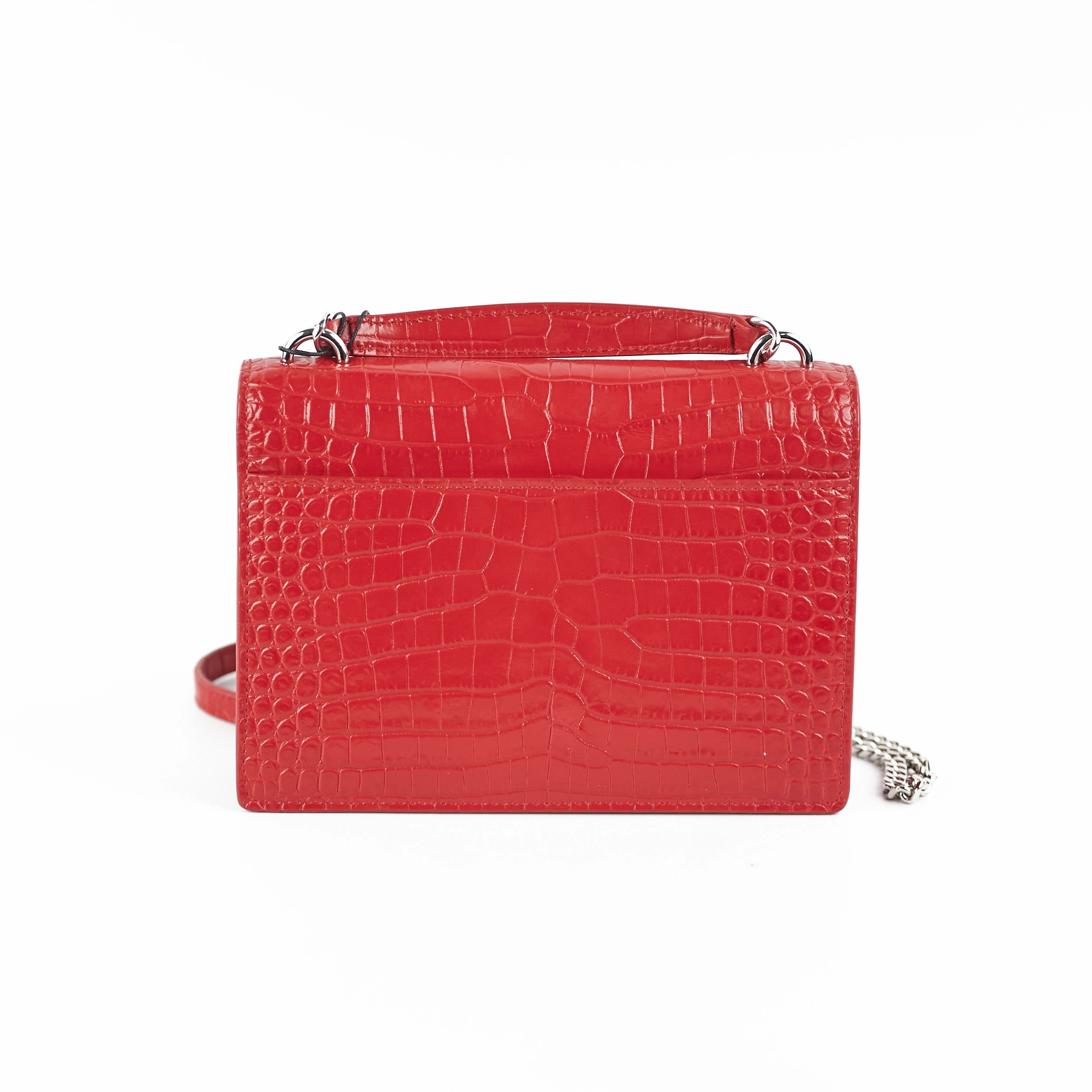 Saint Laurent Sunset On Chain Mini Croc Embossed Red