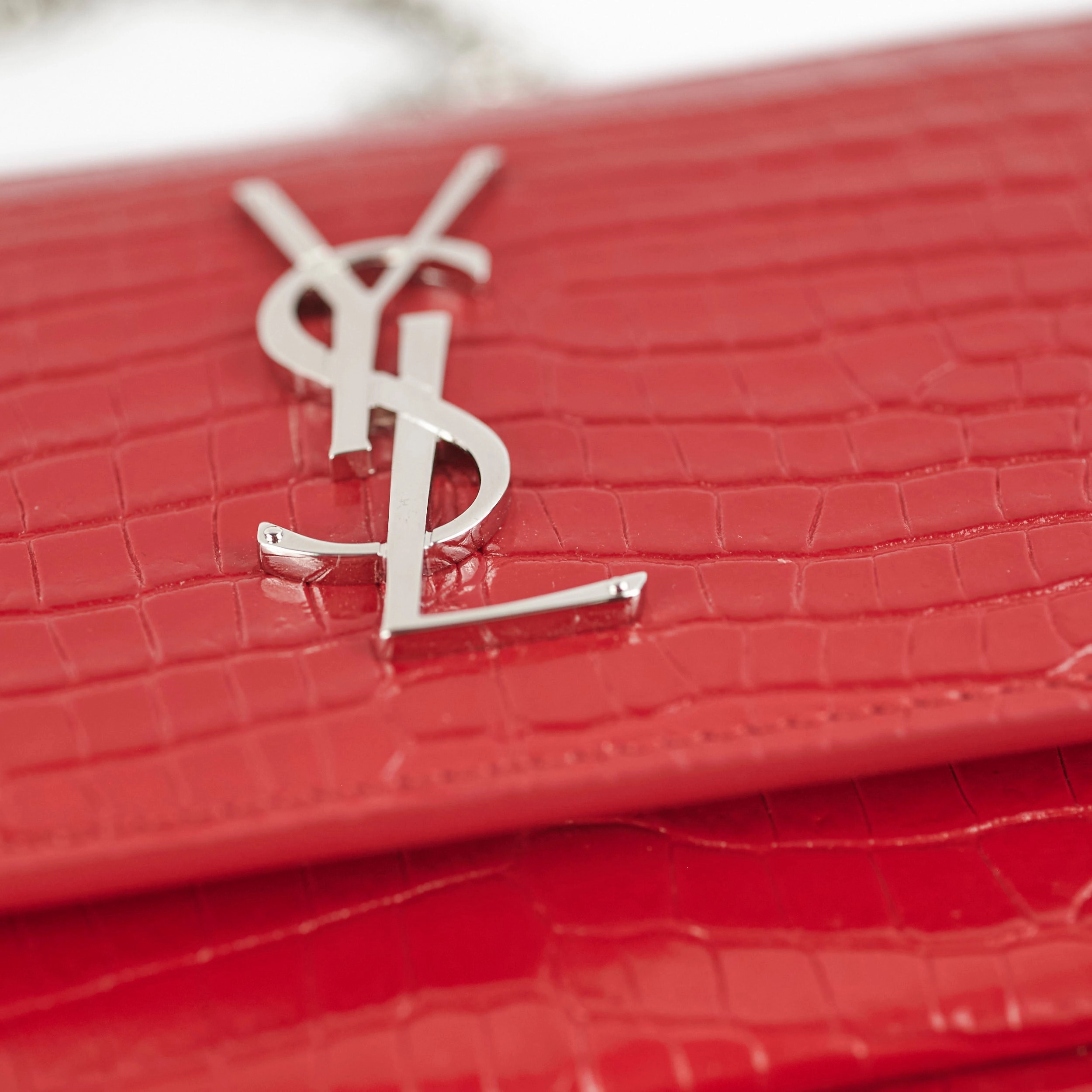 Saint Laurent Sunset On Chain Mini Croc Embossed Red