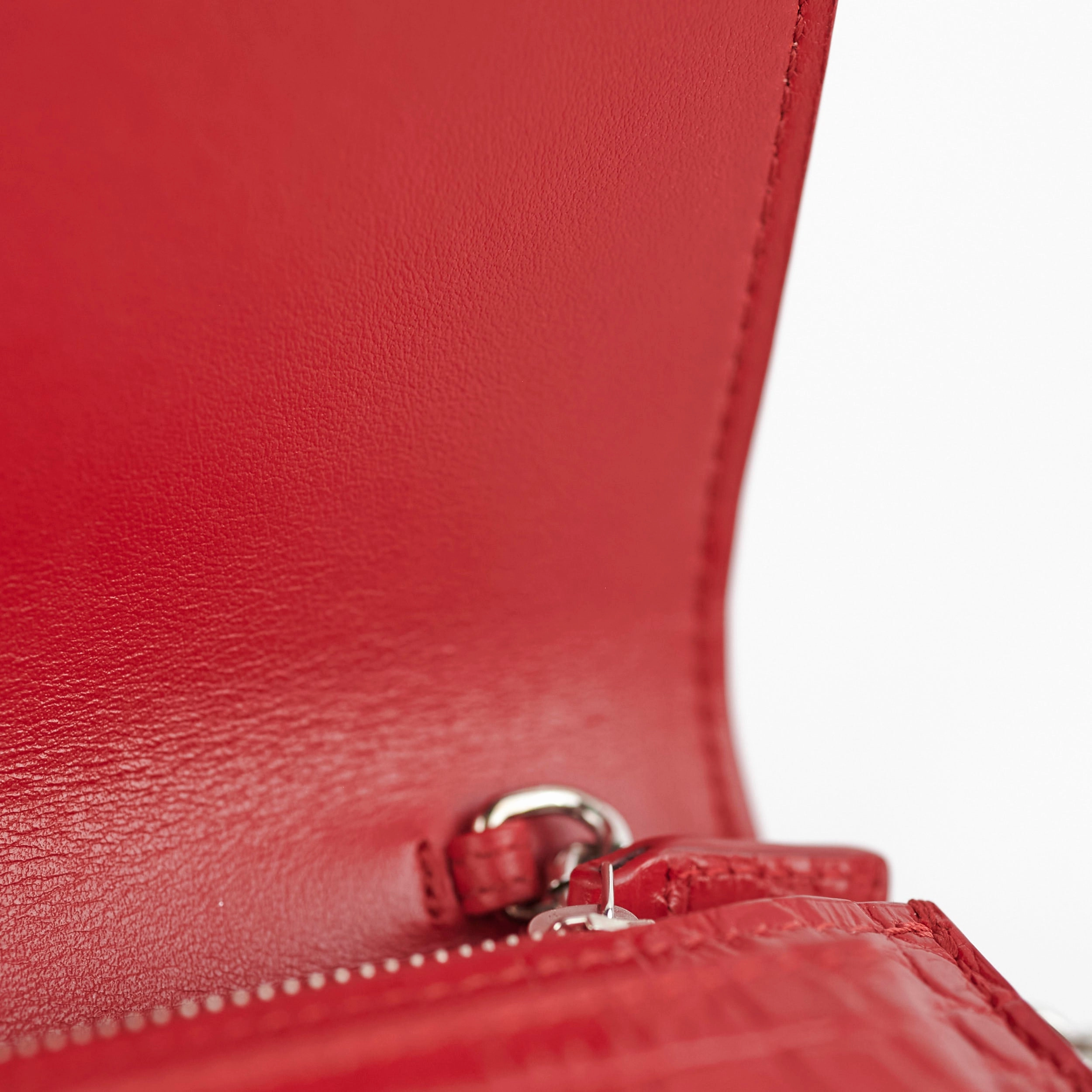 Saint Laurent Sunset On Chain Mini Croc Embossed Red