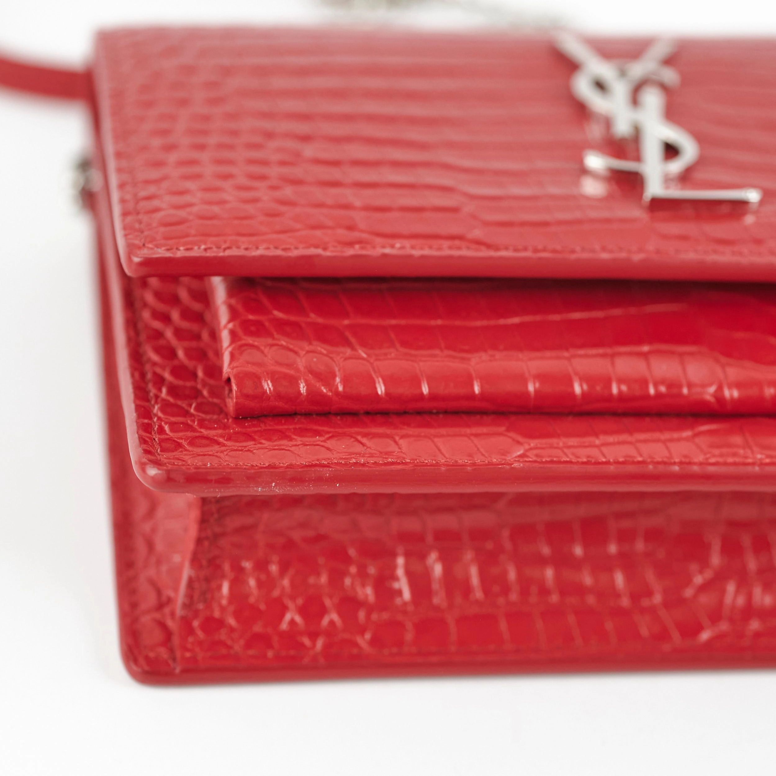 Saint Laurent Sunset On Chain Mini Croc Embossed Red