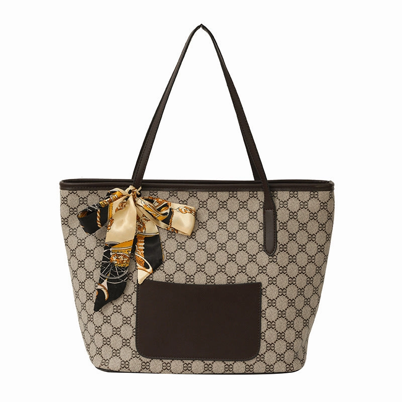 Silk scarf texture printed tote women's bag