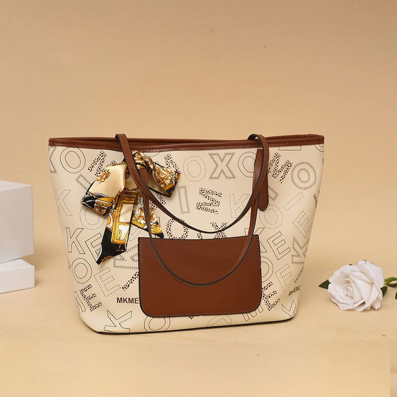 Silk scarf texture printed tote women's bag