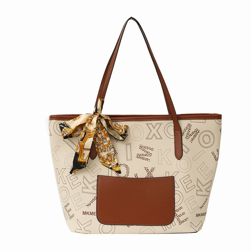 Silk scarf texture printed tote women's bag