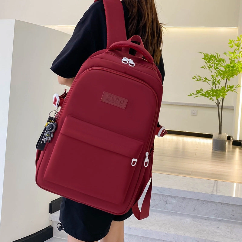 Solid color school bag large capacity casual backpack