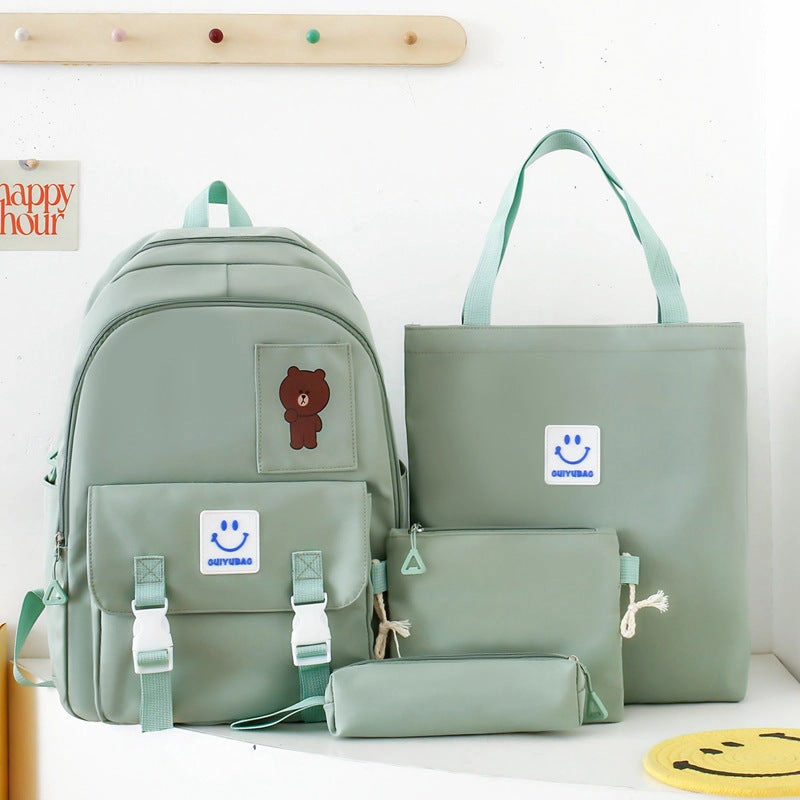 Student 4-piece cute embroidery bear backpack