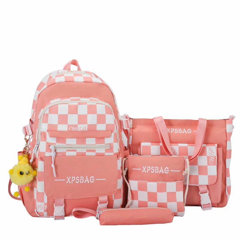 Student Backpack Checkerboard Backpack 4-piece Set