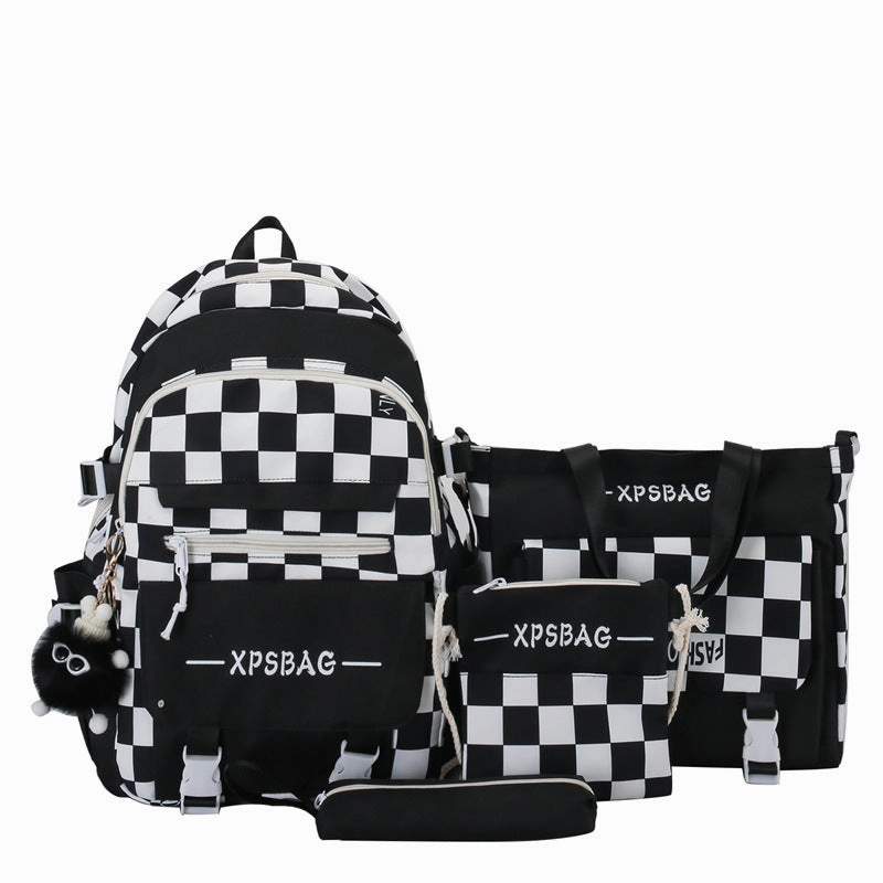 Student Backpack Checkerboard Backpack 4-piece Set