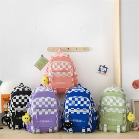 Student Backpack Checkerboard Backpack 4-piece Set