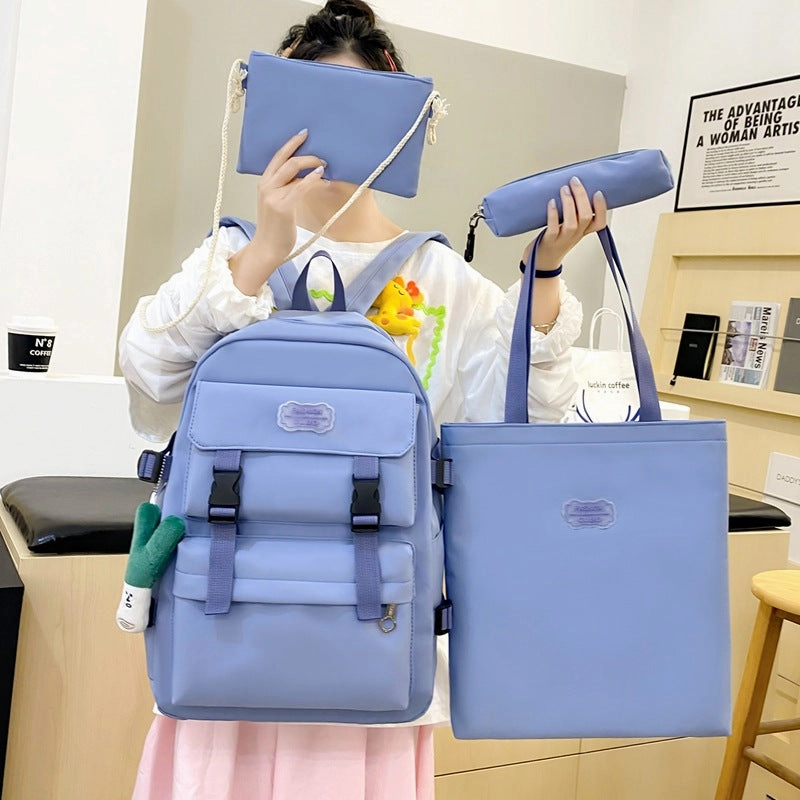 Student large capacity four-piece canvas school bag