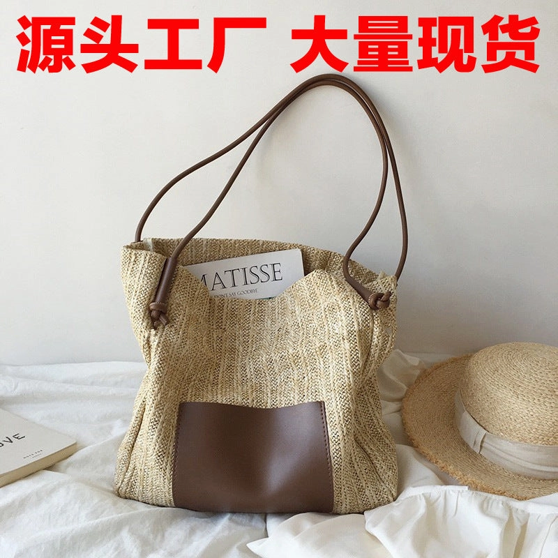 Vintage Woven Tote Bag Straw Beach Bag