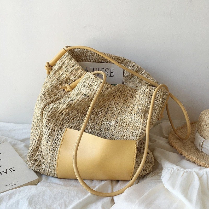 Vintage Woven Tote Bag Straw Beach Bag
