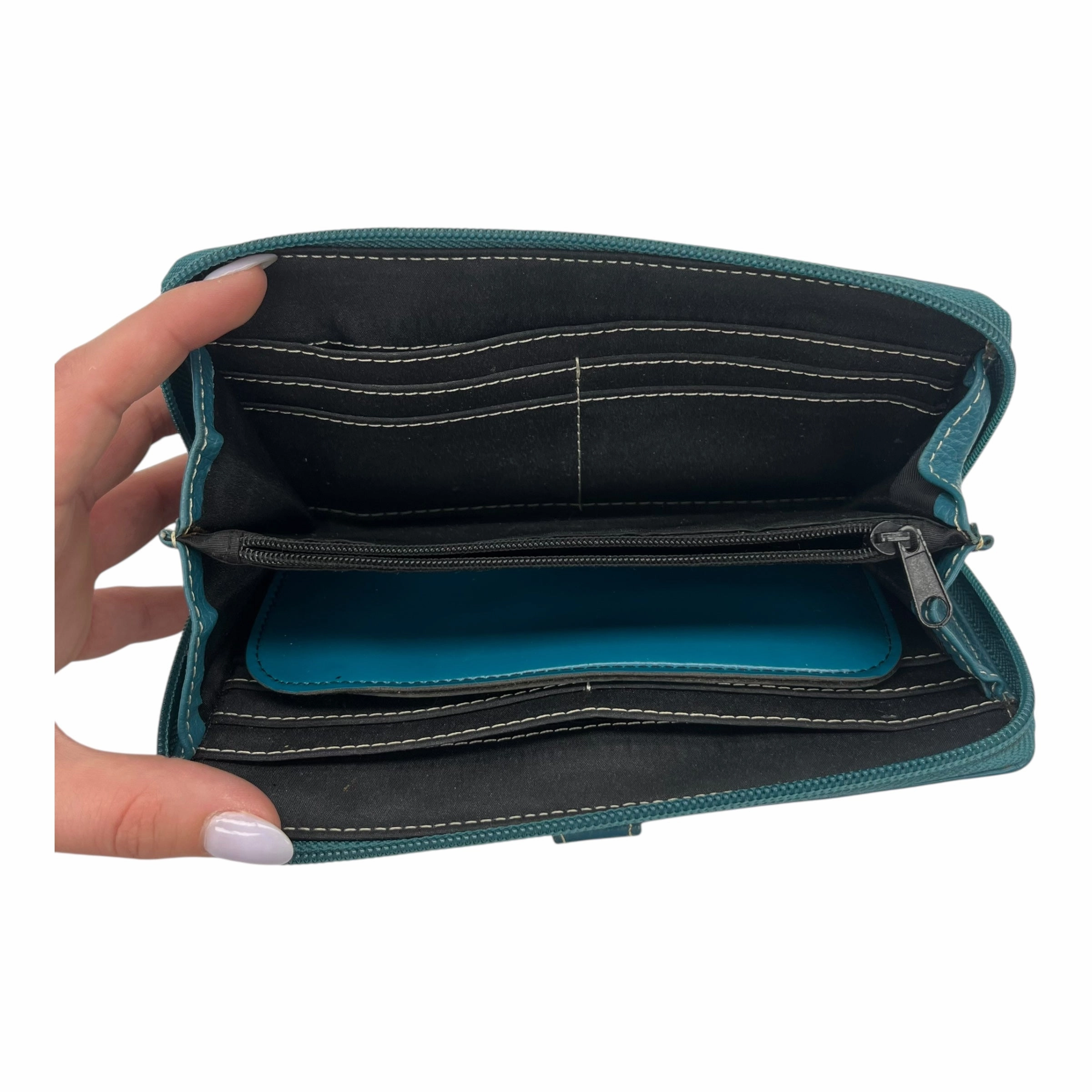 Wallet Leather By Clothes Mentor In Teal, Size:Medium