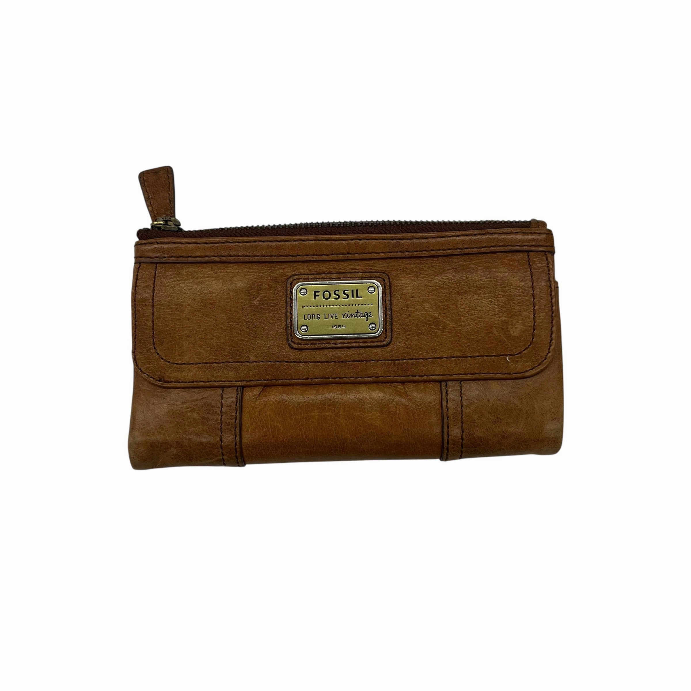Wallet Leather By Fossil In Brown, Size:Medium