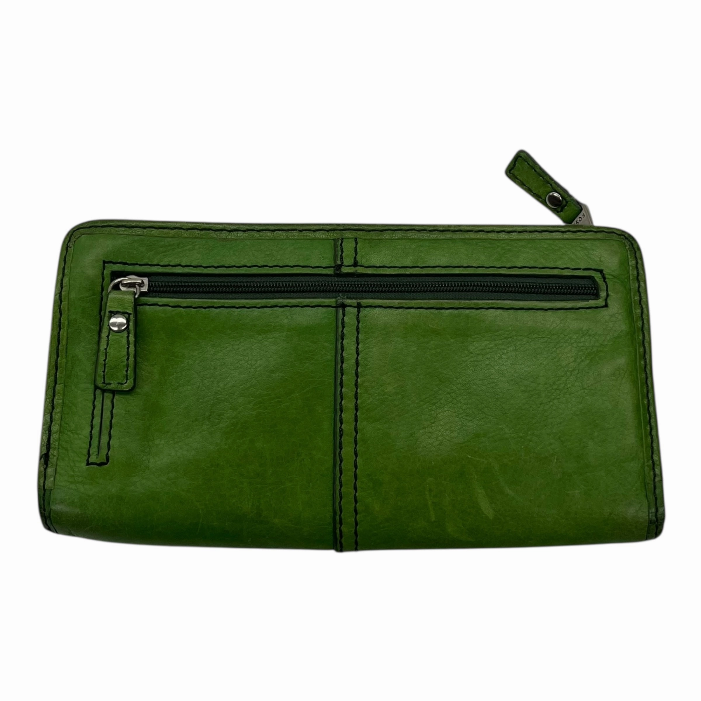 Wallet Leather By Fossil In Green, Size:Large