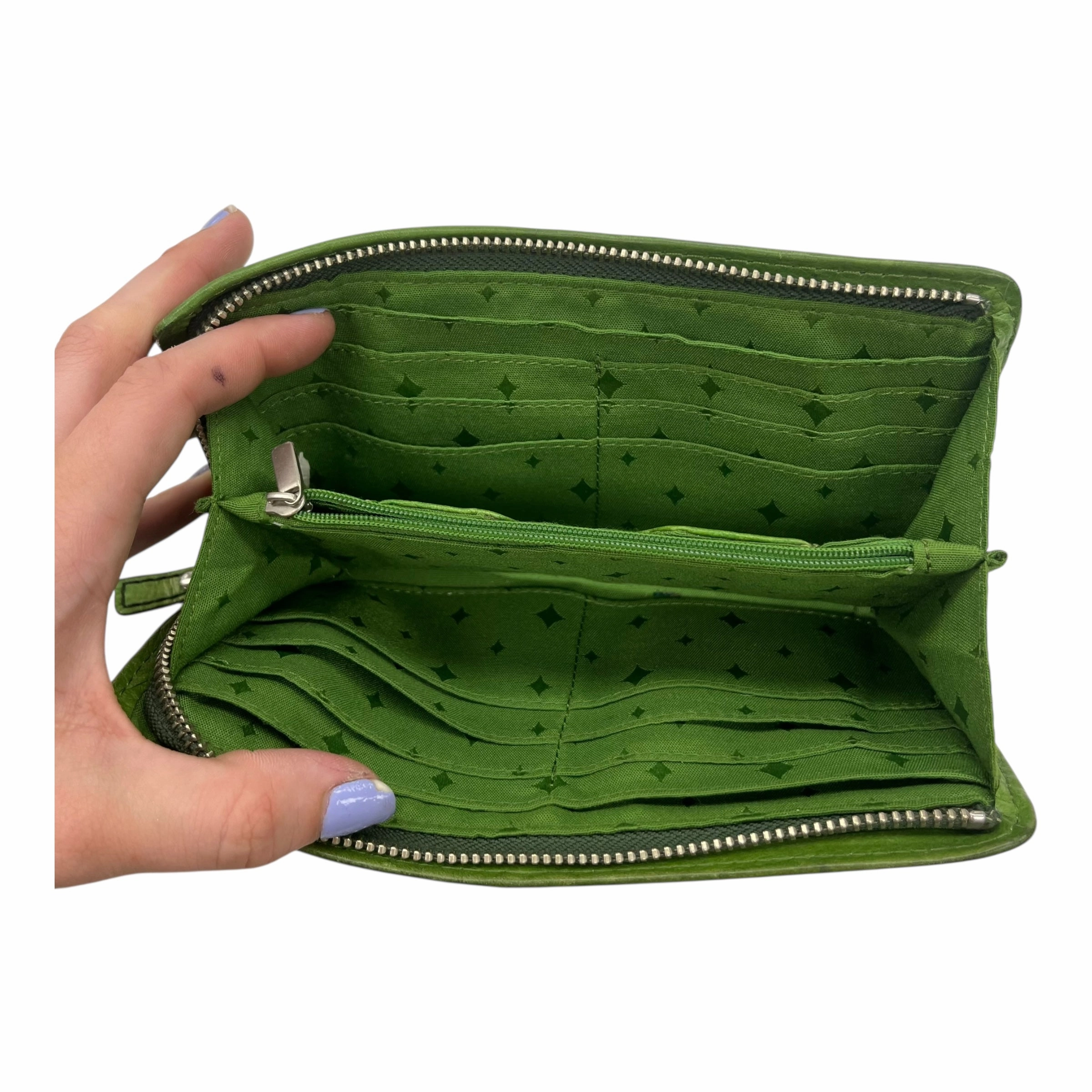 Wallet Leather By Fossil In Green, Size:Large