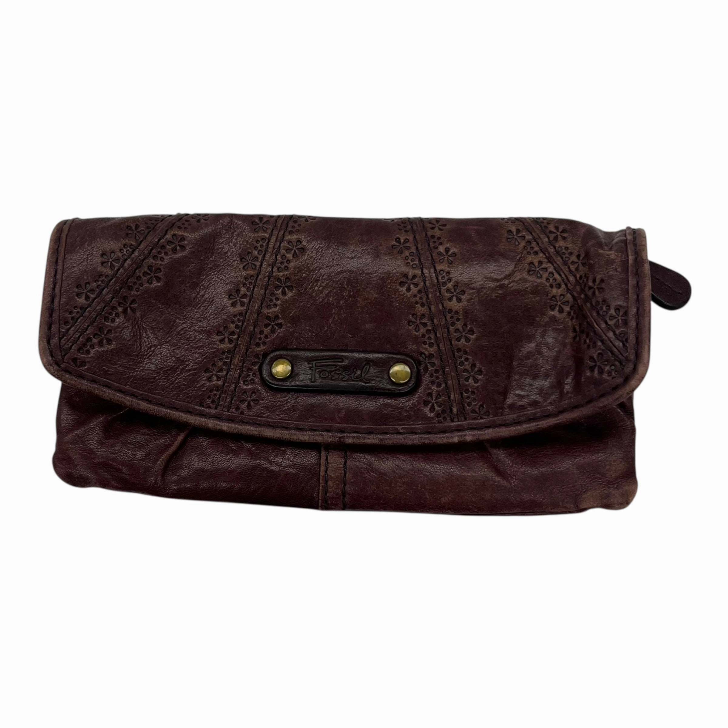Wallet Leather By Fossil In Red, Size:Medium