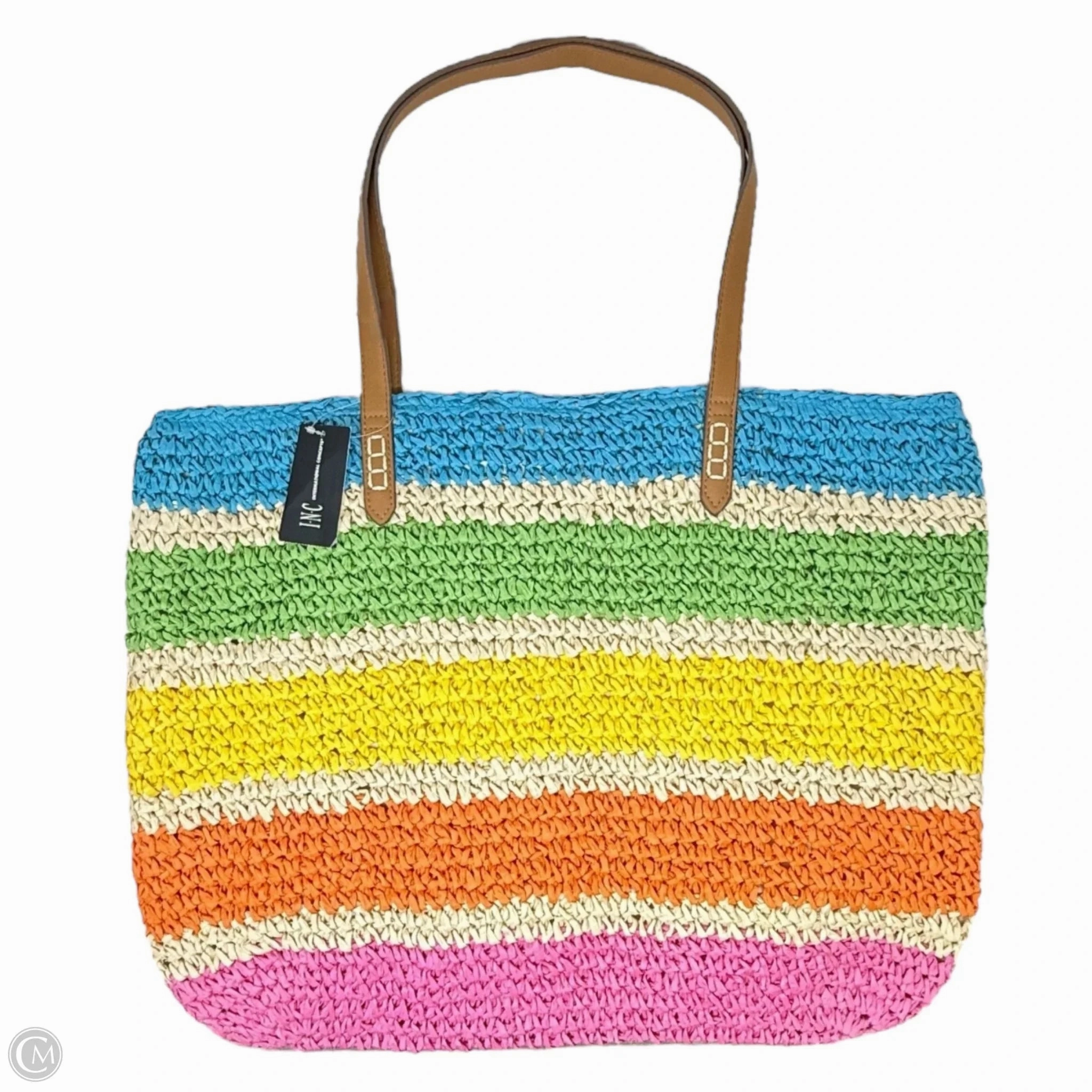 Woven Straw Jordy Pop Tote By Inc, Size: Large
