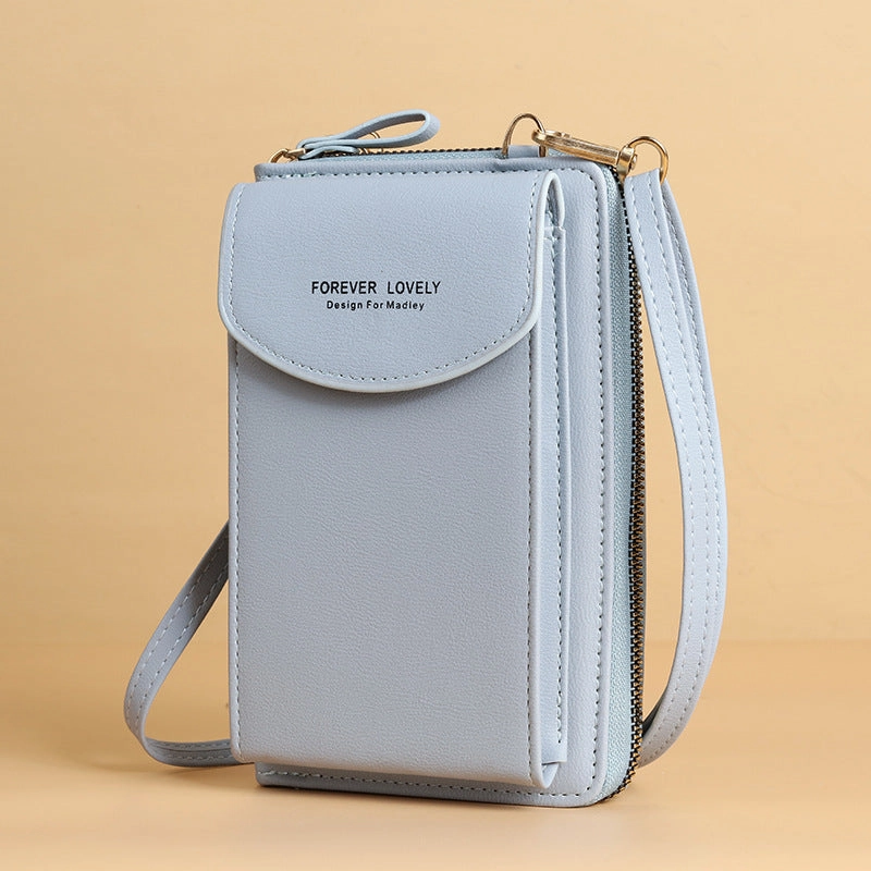 Zipper solid color shoulder messenger bag wallet