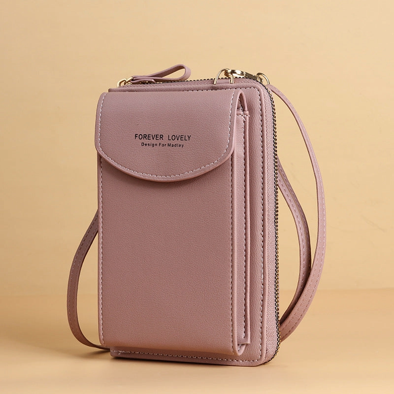 Zipper solid color shoulder messenger bag wallet